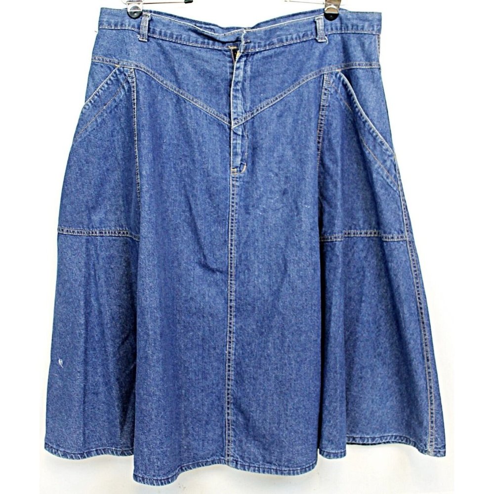 Tracer Woman Denim Jean Skirt  Side Pockets A Line Country Western Prairie Rodeo